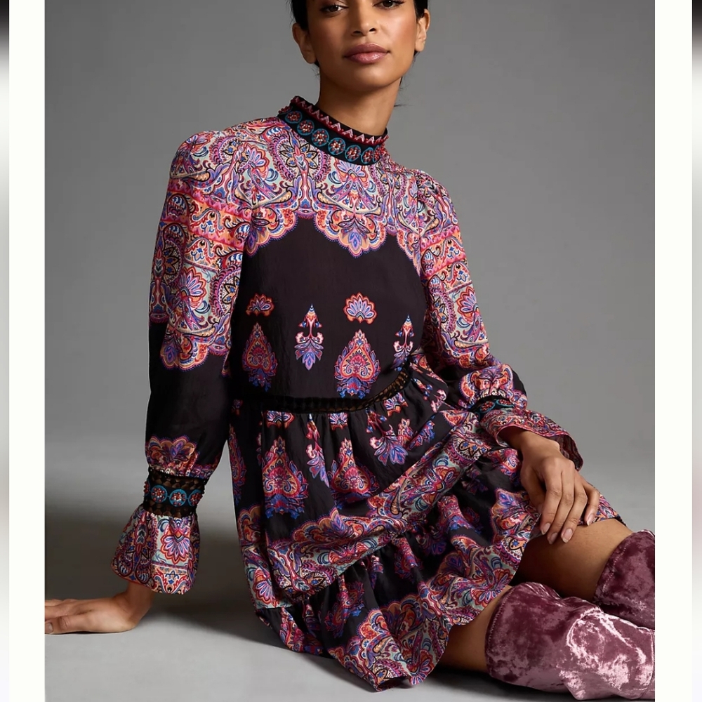 Anthropologie Multicolor Paisley Long Sleeve Dress